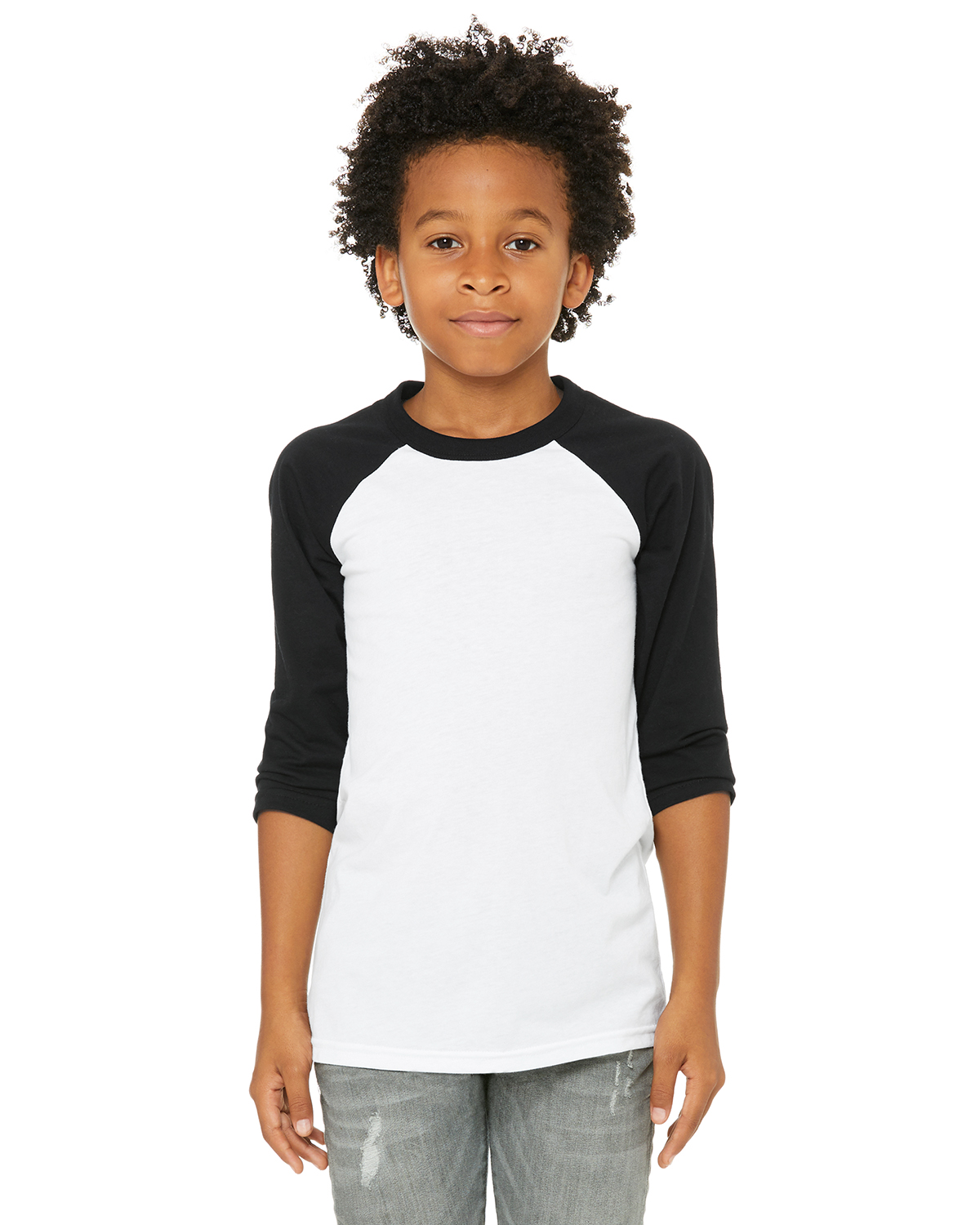 Bella + Canvas Youth Jersey 3/4 Sleeve Baseball Tee Top - Picture 2 of 5