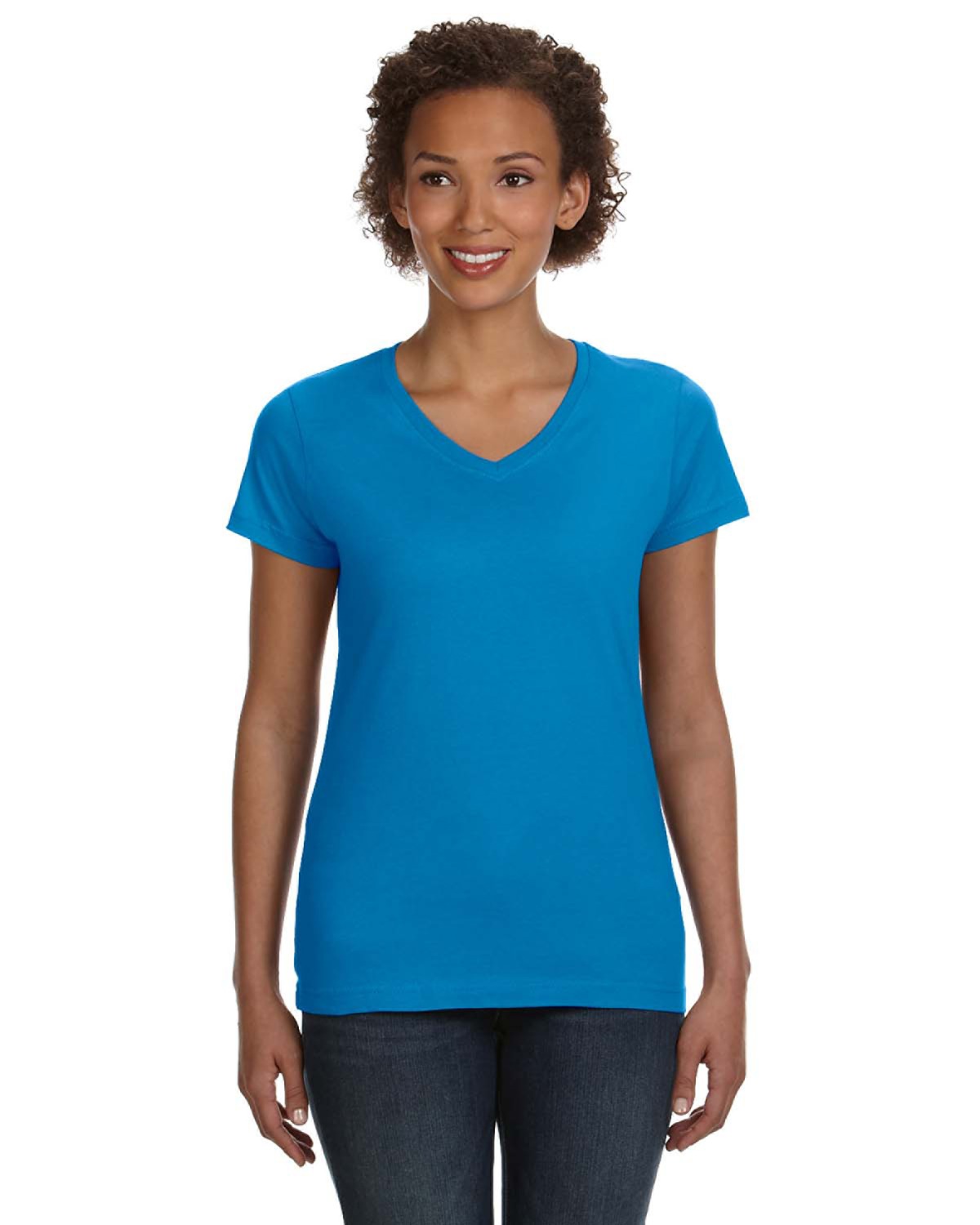 LAT Apparel 3507 Women's V-Neck Short Sleeve Fine Jersey Top Stylish T-Shirt - Picture 7 of 19