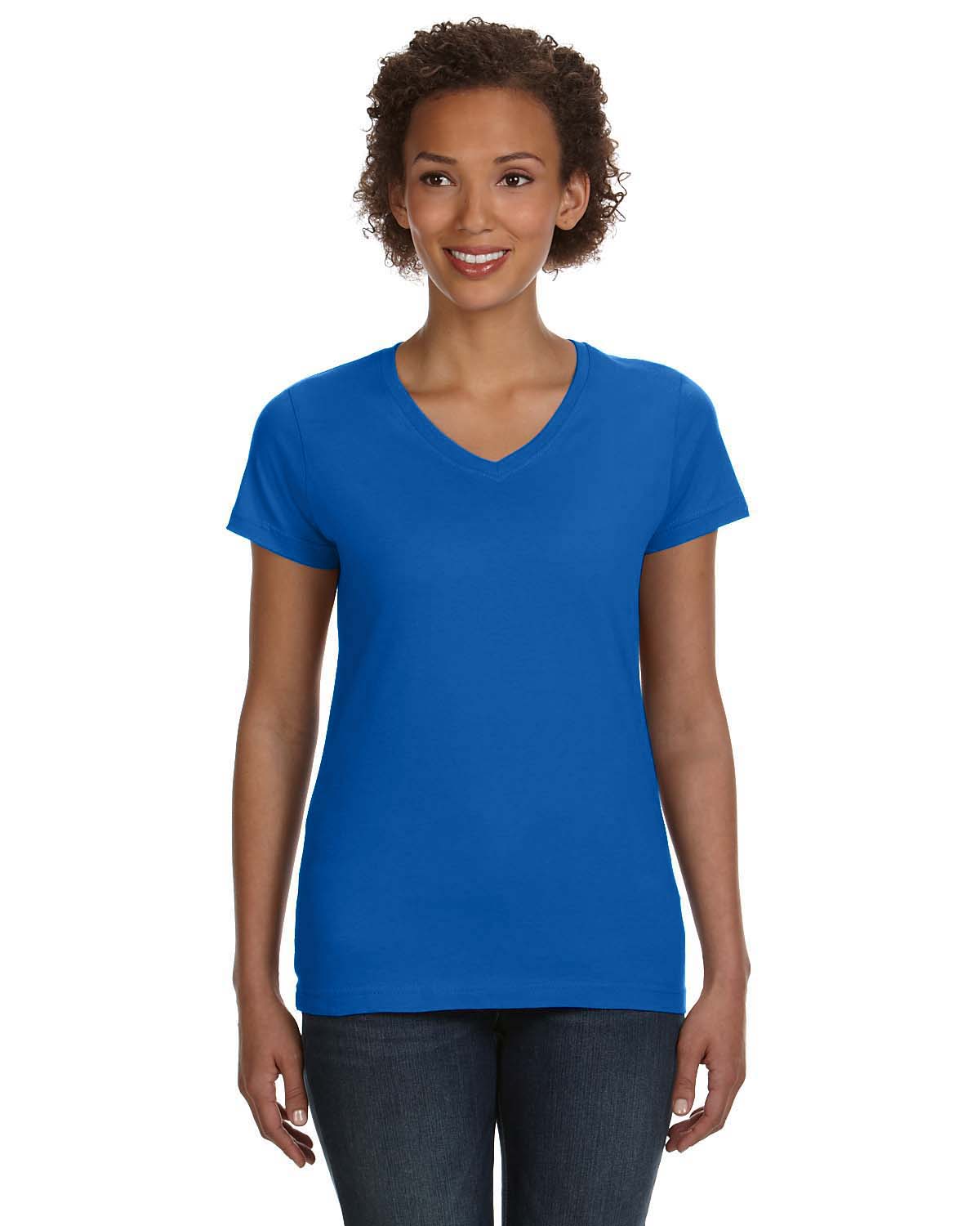 LAT Apparel 3507 Women's V-Neck Short Sleeve Fine Jersey Top Stylish T-Shirt - Picture 18 of 19