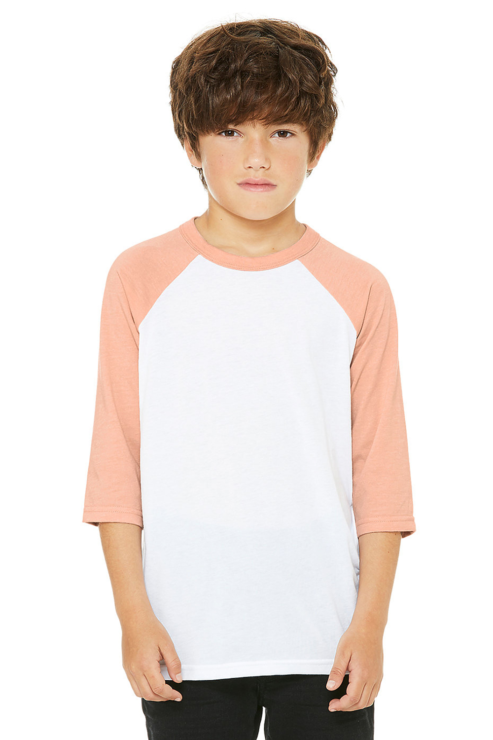 Bella + Canvas Youth Jersey 3/4 Sleeve Baseball Tee Top - Picture 4 of 5