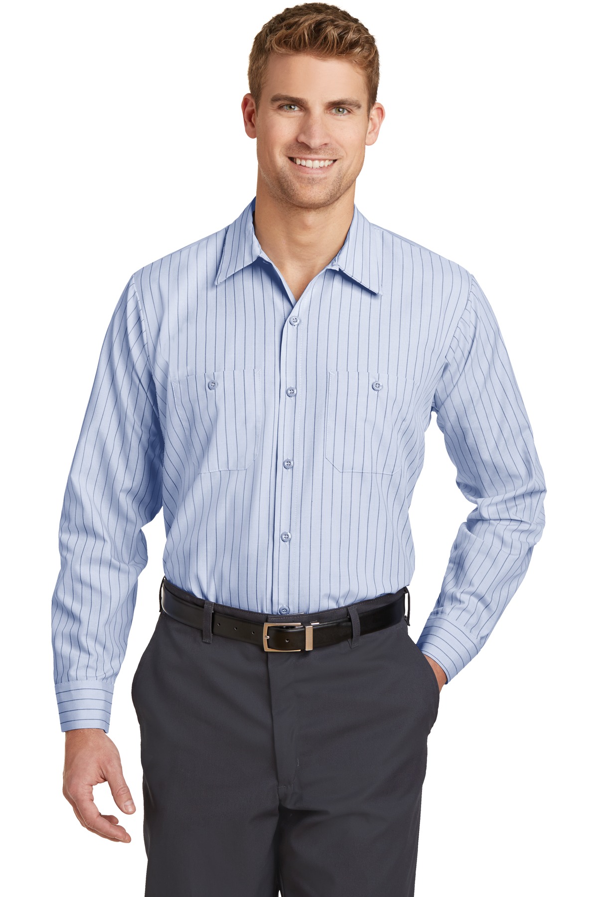 Red Kap CS10 Men's Long Sleeve Striped Industrial Work Shirt - Picture 5 of 5