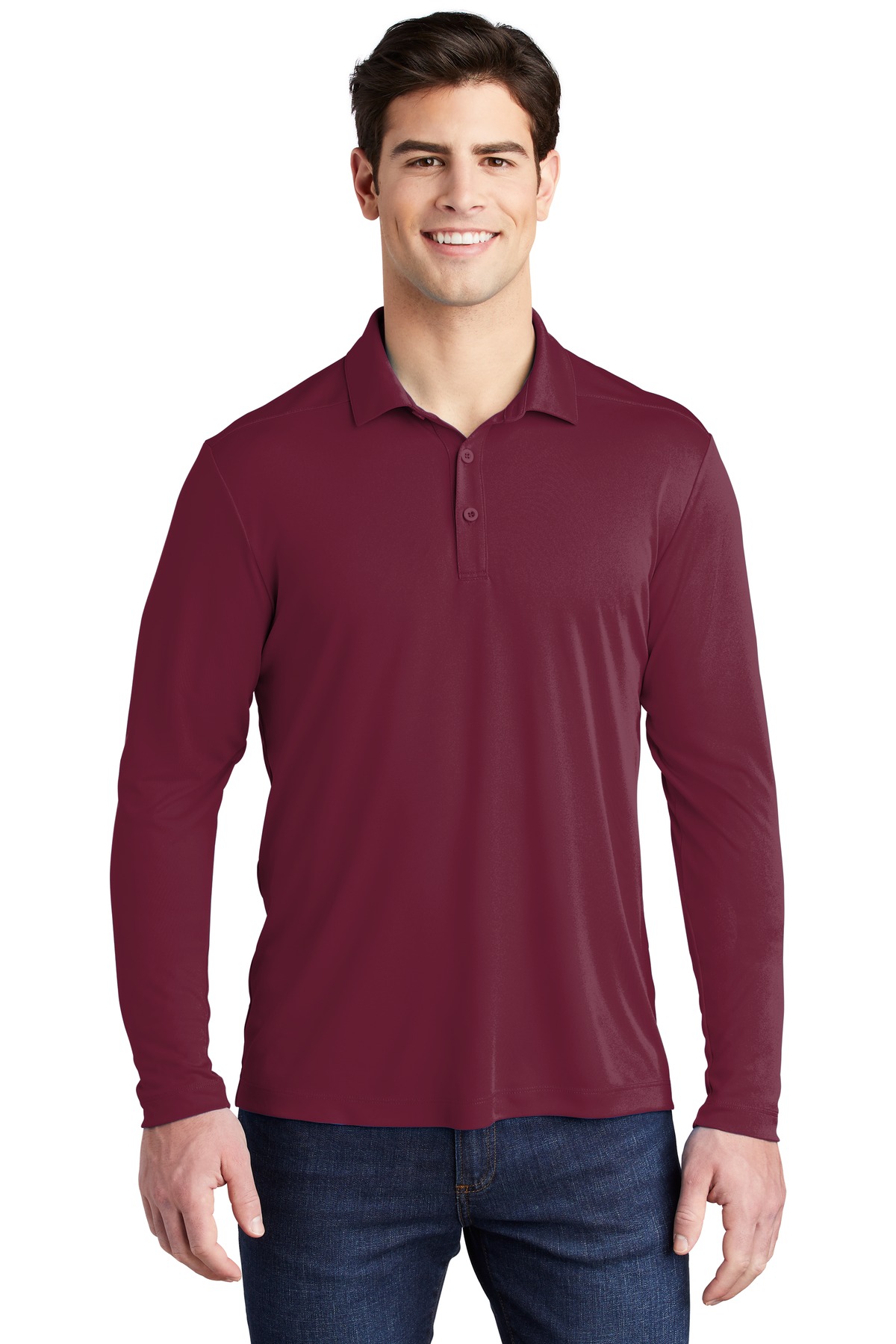 Sport Tek Mens Long Sleeve Posi UV Pro Moisture Wicking Polo Shirt