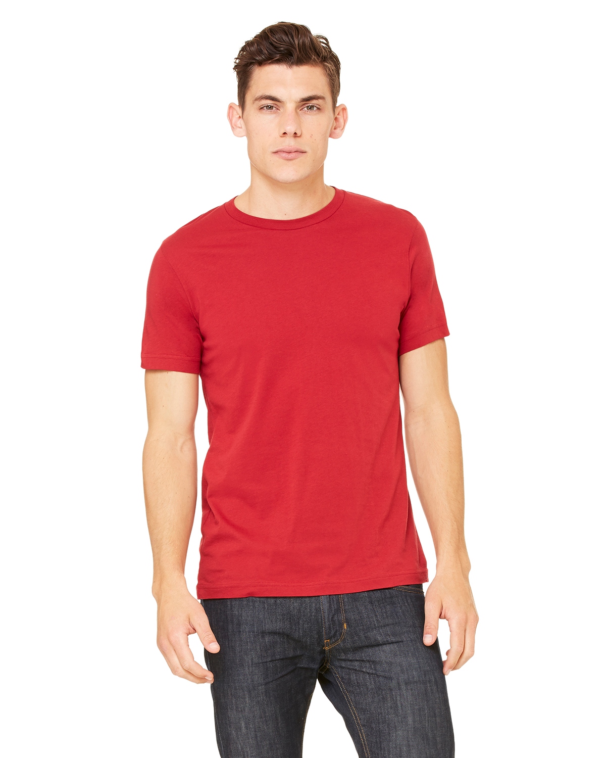 He wears a red shirt. Canvas Bella Canvas футболки. Футболка красная. Красная футболка унисекс. Red t-Shirt мужской.