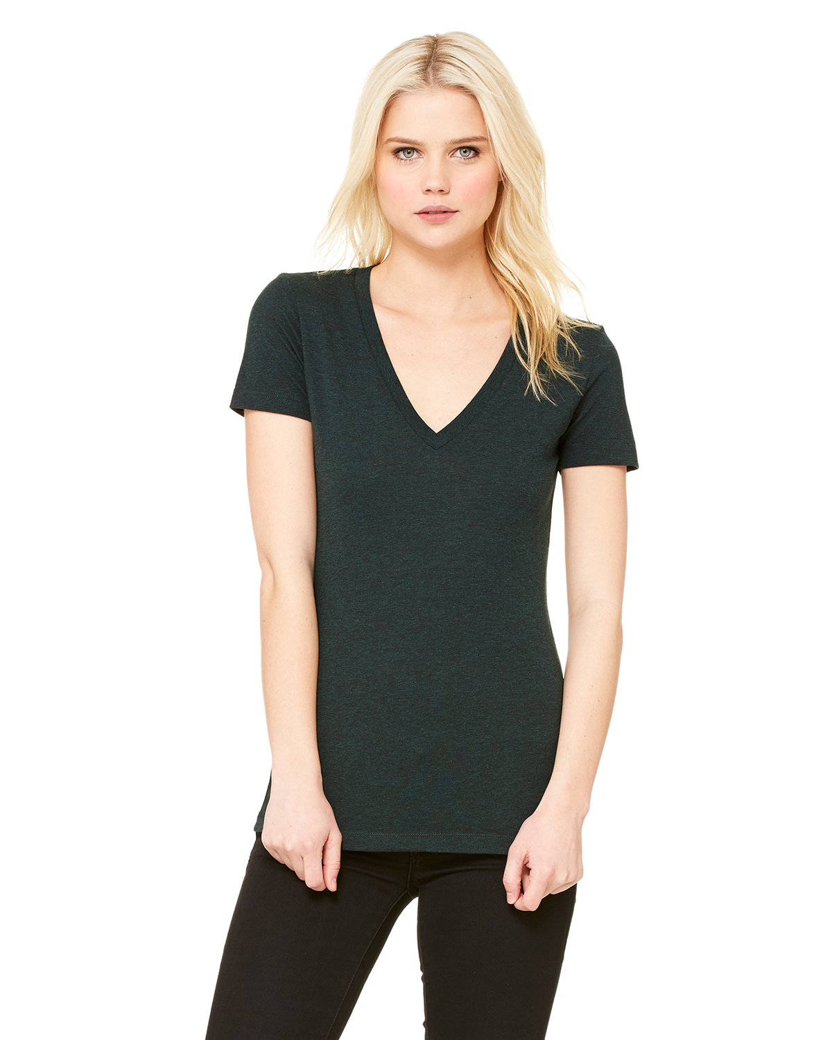 Bella + Canvas 8435 Ladies Triblend Short Sleeve Deep V Neck Tee Top T ...