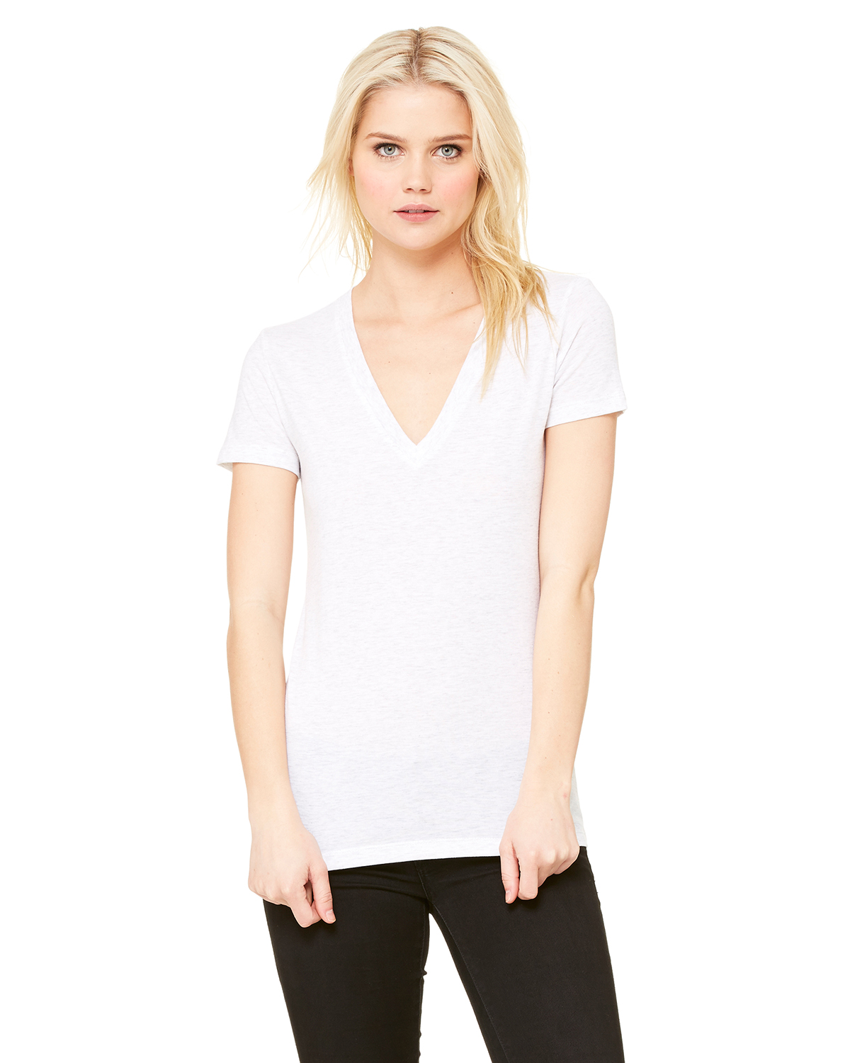 Bella + Canvas 8435 Ladies Triblend Short Sleeve Deep V Neck Tee Top T ...