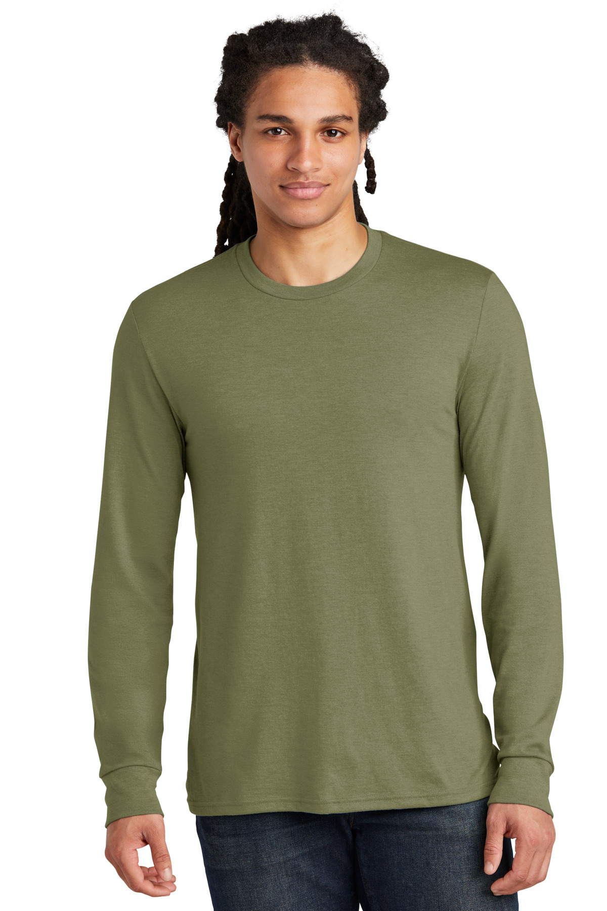 District Mens Long Sleeve Perfect Tri Crew Neck Tee DM132 UpTo 4XL | eBay