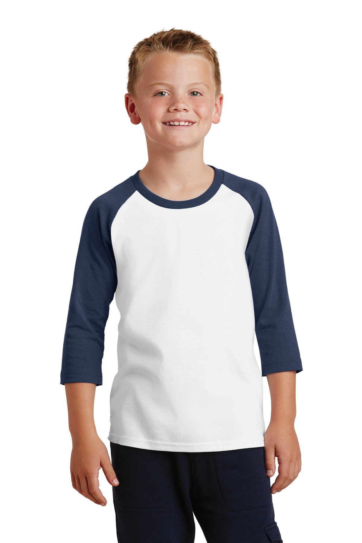Port & Company PC55YRS Youth Core Blend T Shirt 3/4-Sleeve Raglan Tee T-Shirt - Picture 7 of 10