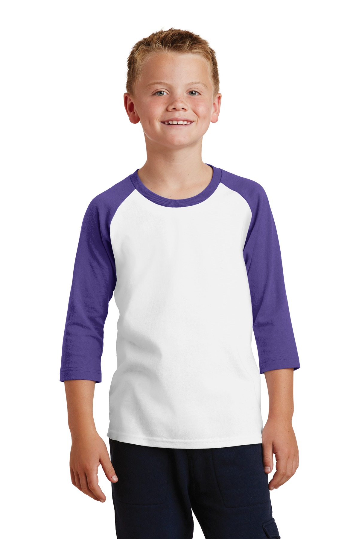 Port & Company PC55YRS Youth Core Blend T Shirt 3/4-Sleeve Raglan Tee T-Shirt - Picture 8 of 10