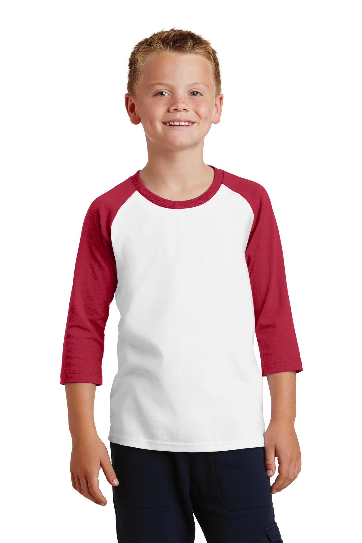 Port & Company PC55YRS Youth Core Blend T Shirt 3/4-Sleeve Raglan Tee T-Shirt - Picture 9 of 10