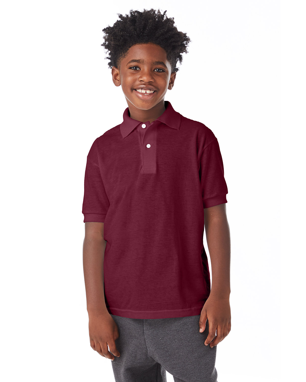 Hanes 054Y Youth EcoSmart T Shirt Stylish Plain Short Sleeve Jersey Knit Polo - Picture 7 of 9
