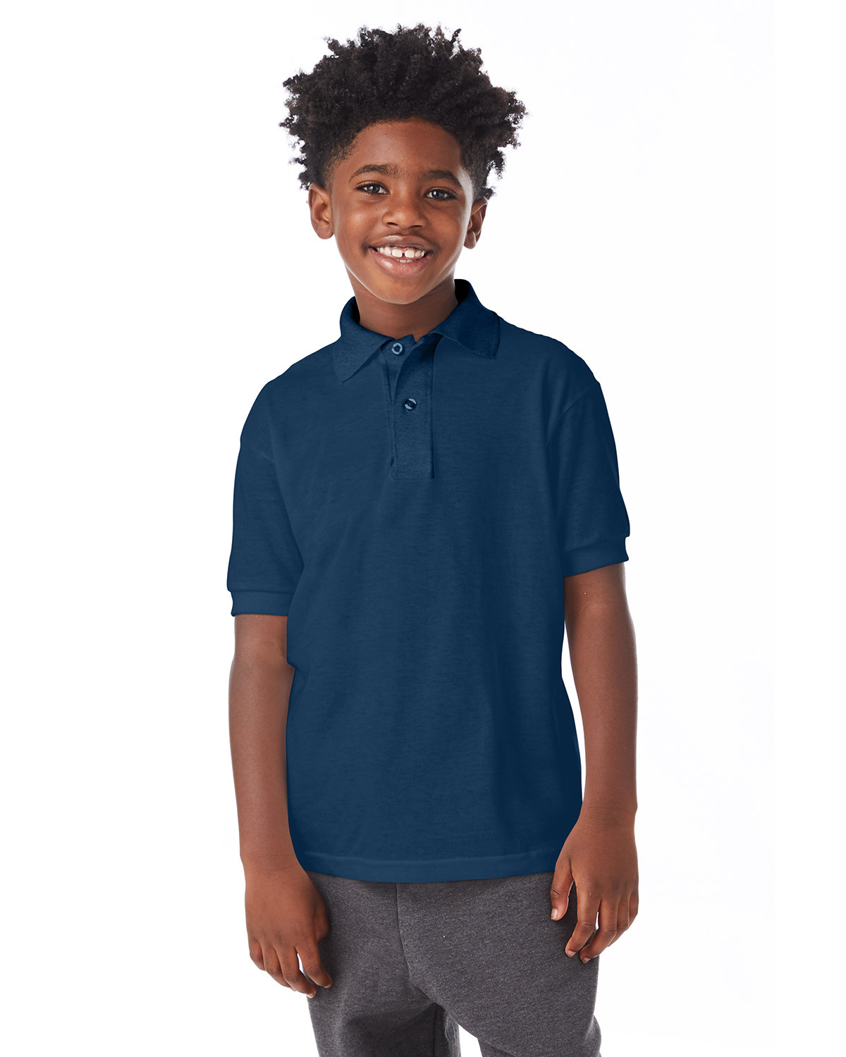 Hanes 054Y Youth EcoSmart T Shirt Stylish Plain Short Sleeve Jersey Knit Polo - Picture 8 of 9