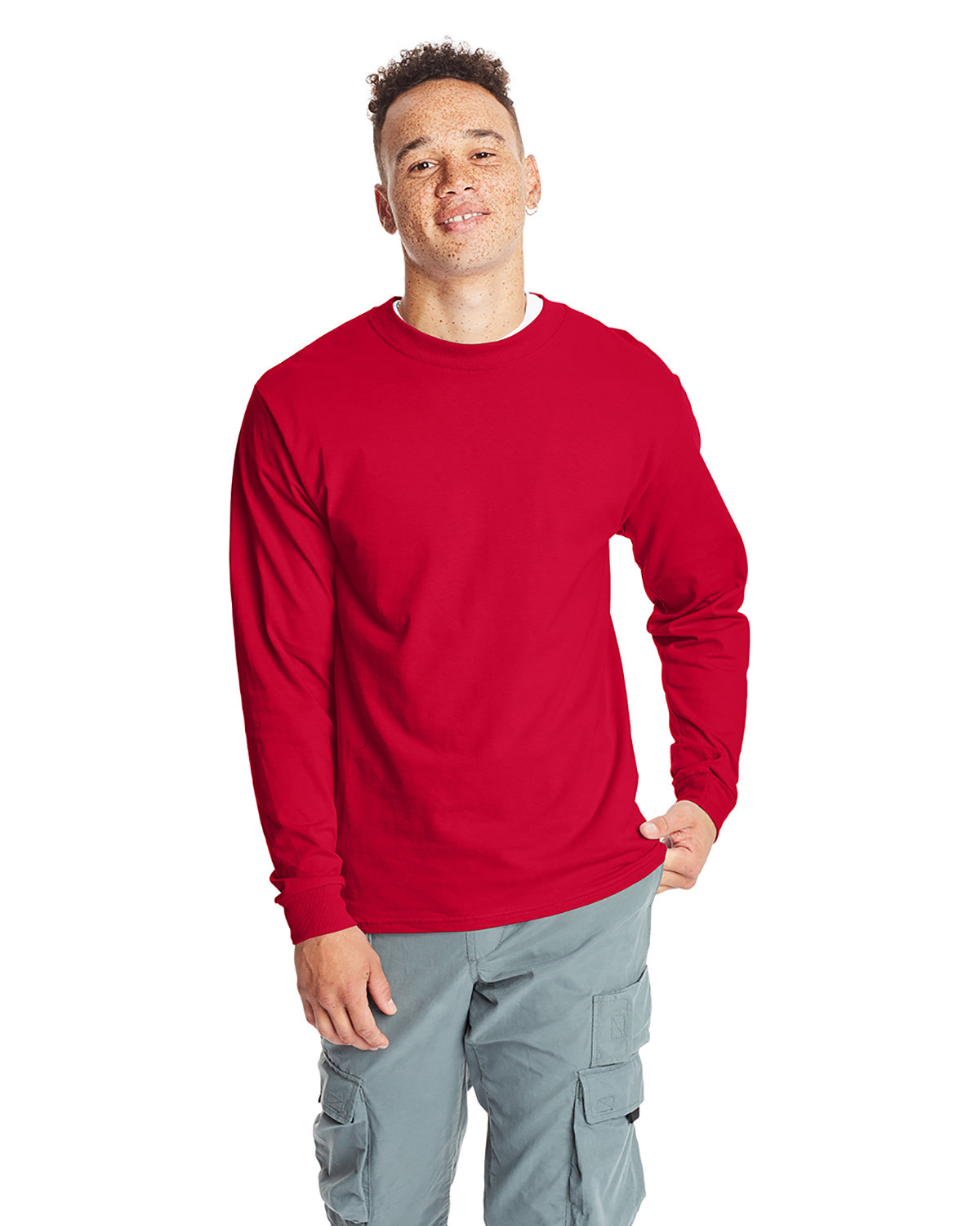 5 Pack Of Hanes 5186 Adult Long Sleeve Plain Crew Neck Stylish Beefy-T T-Shirt - Picture 7 of 17
