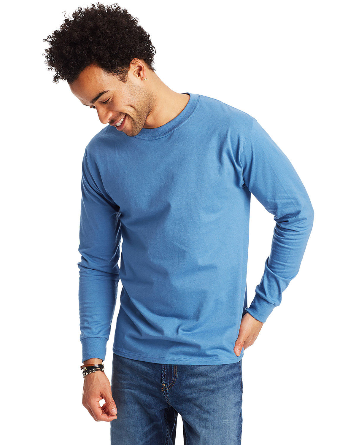 5 Pack Of Hanes 5186 Adult Long Sleeve Plain Crew Neck Stylish Beefy-T T-Shirt - Picture 9 of 17