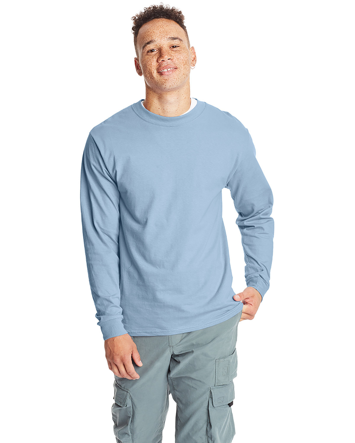5 Pack Of Hanes 5186 Adult Long Sleeve Plain Crew Neck Stylish Beefy-T T-Shirt - Picture 10 of 17
