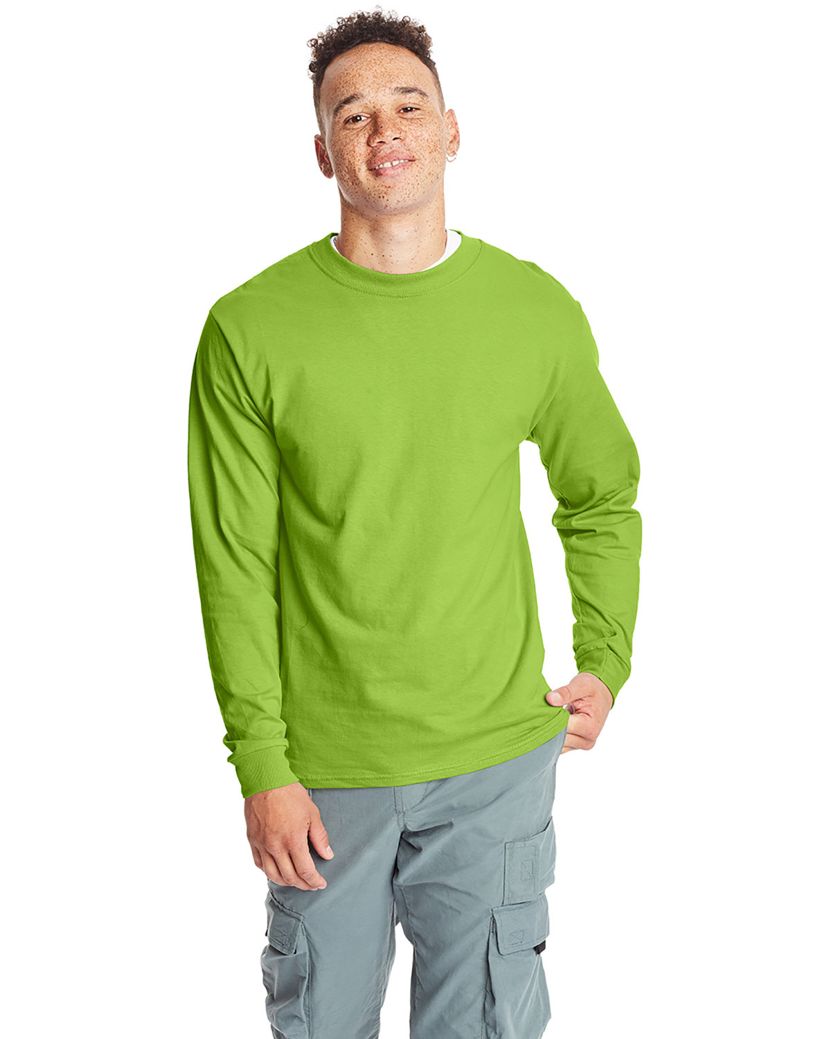 5 Pack Of Hanes 5186 Adult Long Sleeve Plain Crew Neck Stylish Beefy-T T-Shirt - Picture 12 of 17