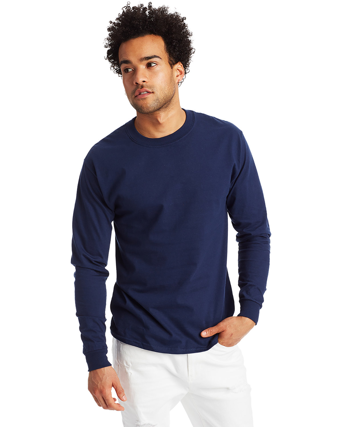 5 Pack Of Hanes 5186 Adult Long Sleeve Plain Crew Neck Stylish Beefy-T T-Shirt - Picture 13 of 17