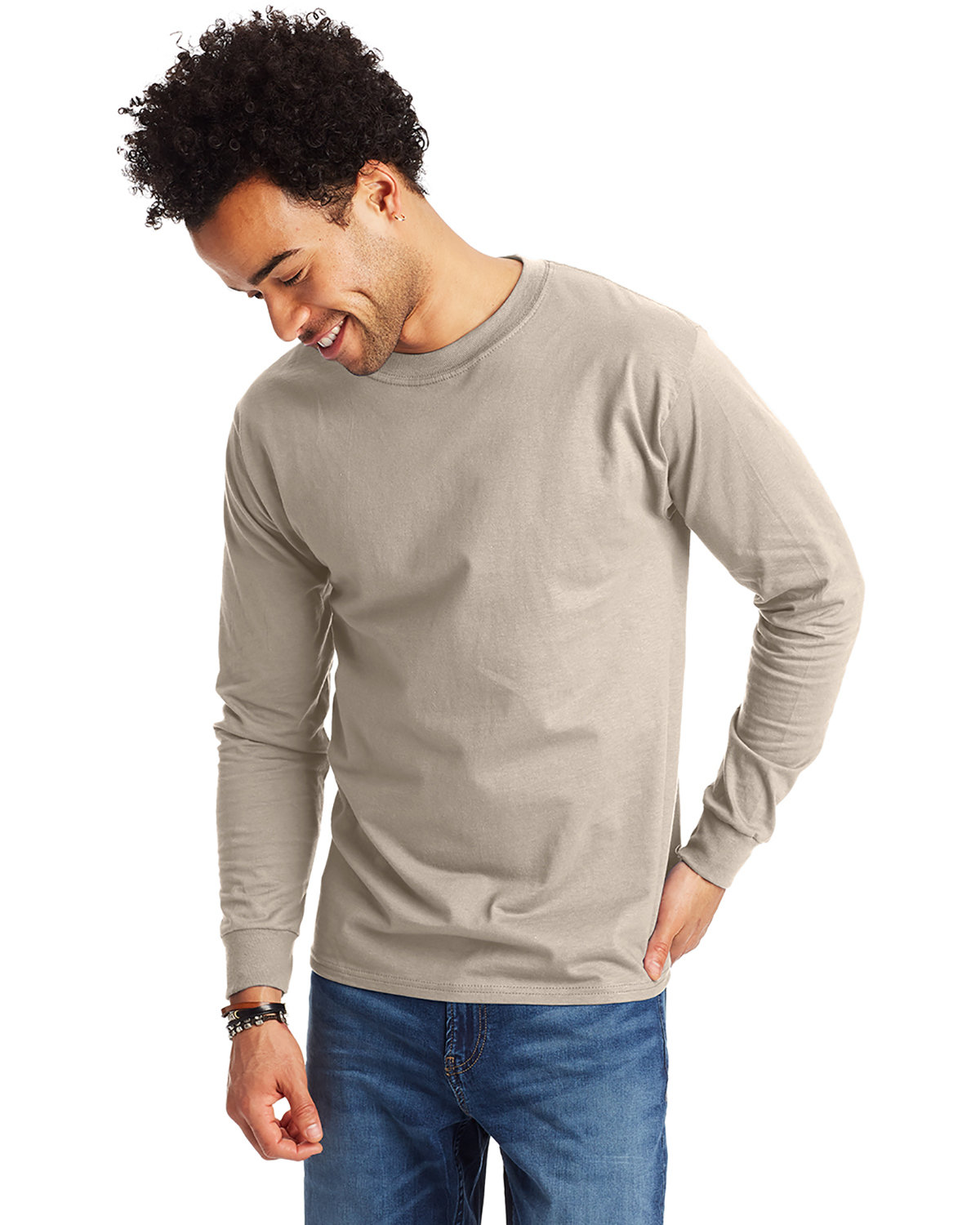 5 Pack Of Hanes 5186 Adult Long Sleeve Plain Crew Neck Stylish Beefy-T T-Shirt - Picture 14 of 17