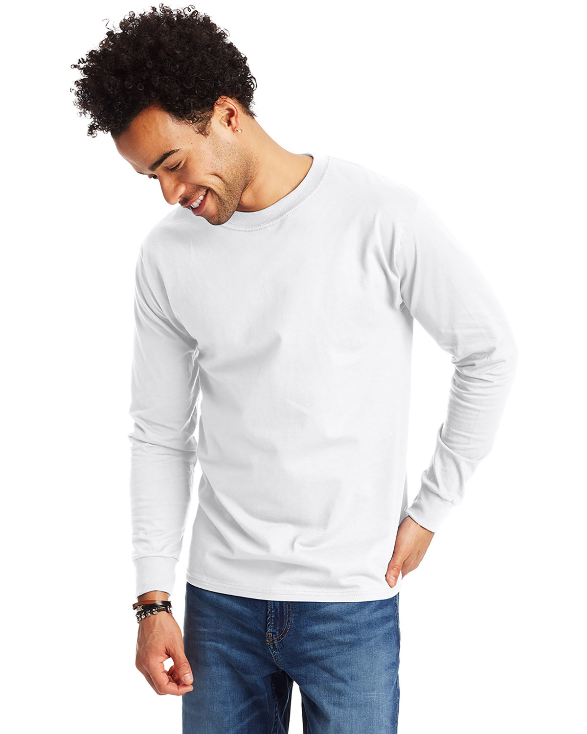 5 Pack Of Hanes 5186 Adult Long Sleeve Plain Crew Neck Stylish Beefy-T T-Shirt - Picture 16 of 17