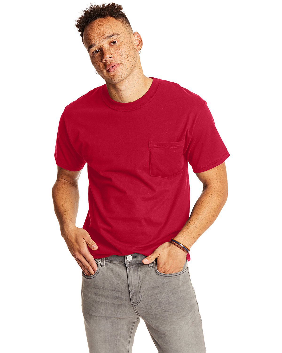 2 Pack Of Hanes 5190P Adult Stylish T Shirt Crew Neck Beefy-T Shirt With Pocket - Picture 7 of 20
