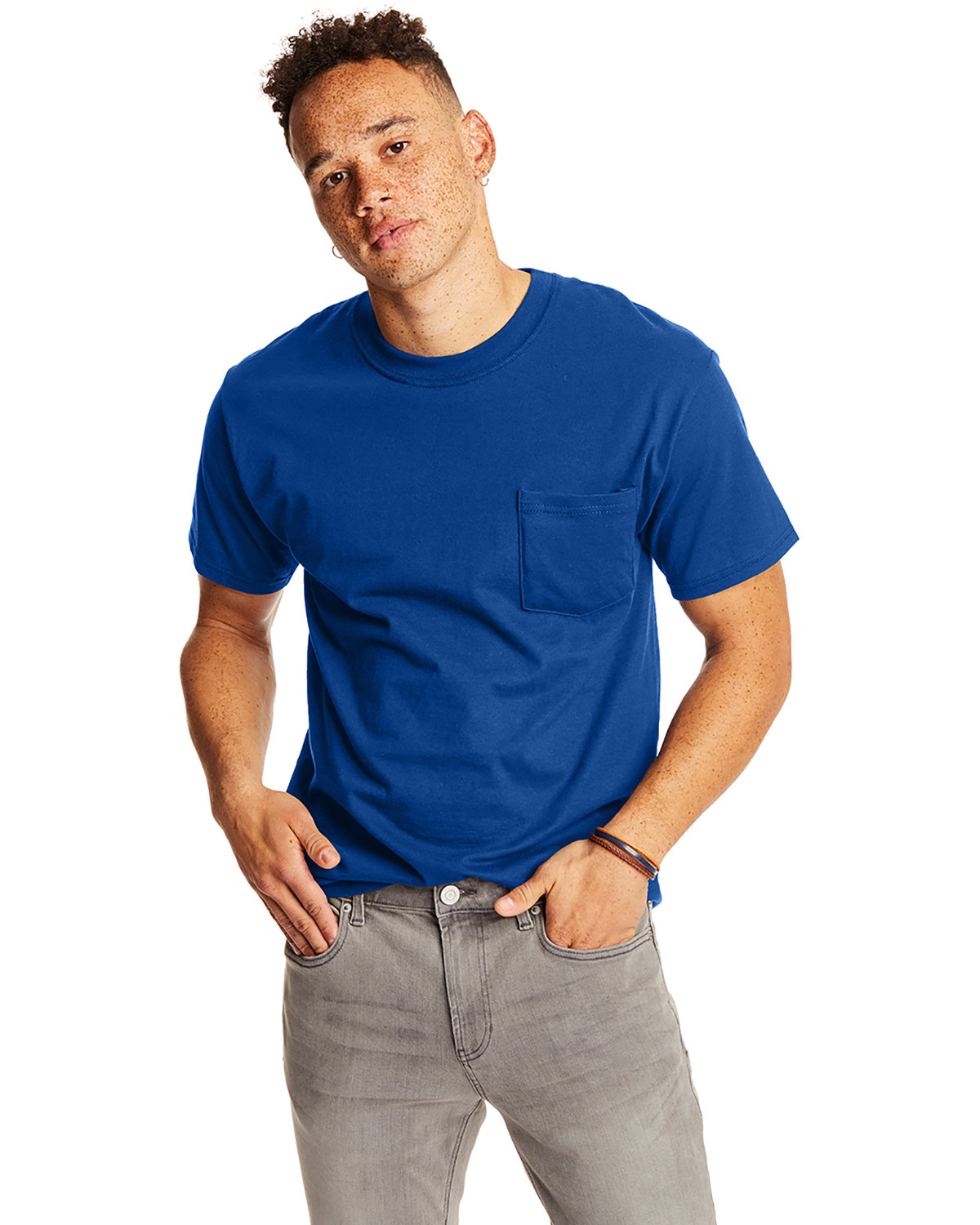 2 Pack Of Hanes 5190P Adult Stylish T Shirt Crew Neck Beefy-T Shirt With Pocket - Picture 8 of 20