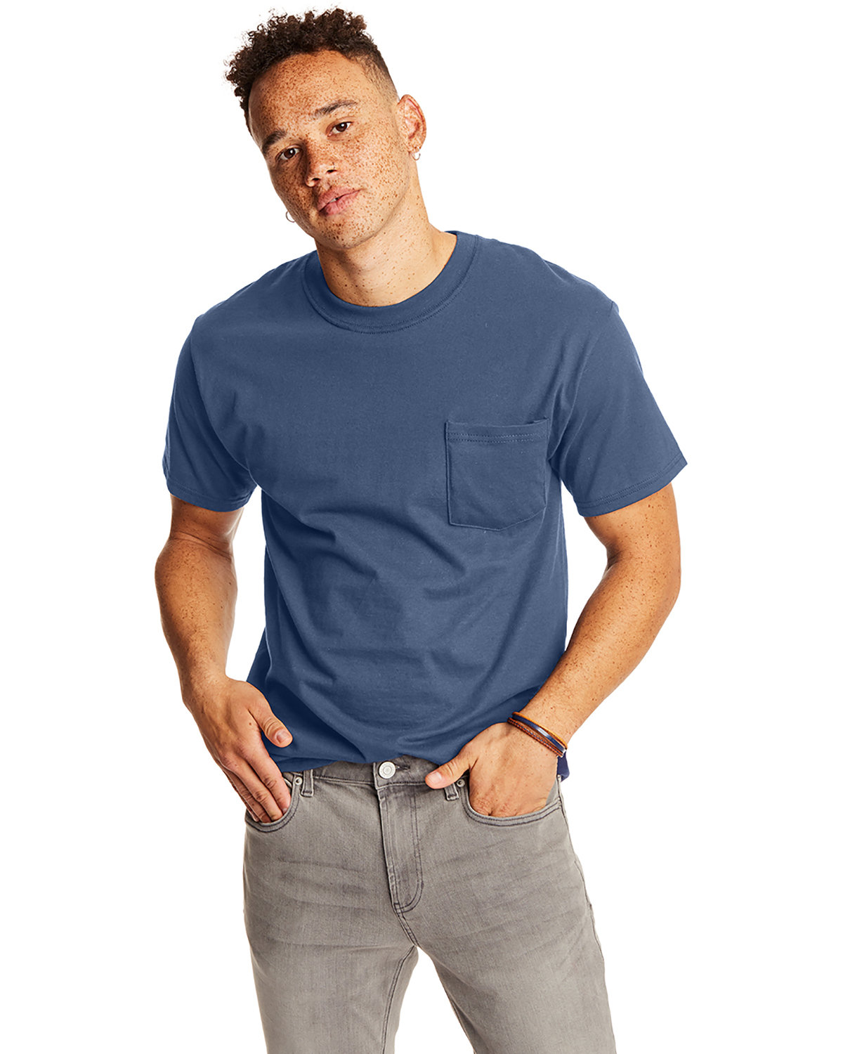 2 Pack Of Hanes 5190P Adult Stylish T Shirt Crew Neck Beefy-T Shirt With Pocket - Picture 9 of 20