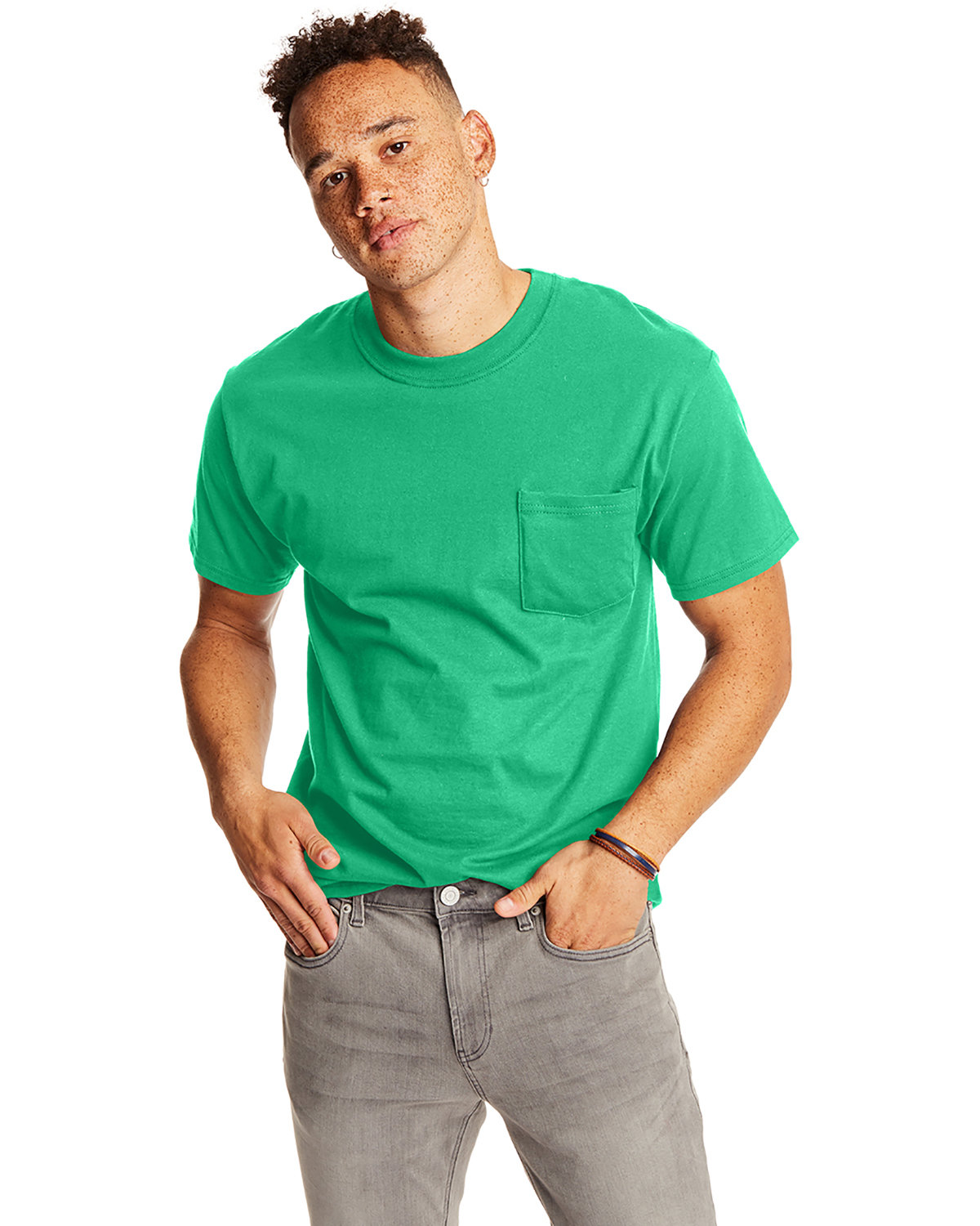 2 Pack Of Hanes 5190P Adult Stylish T Shirt Crew Neck Beefy-T Shirt With Pocket - Picture 11 of 20