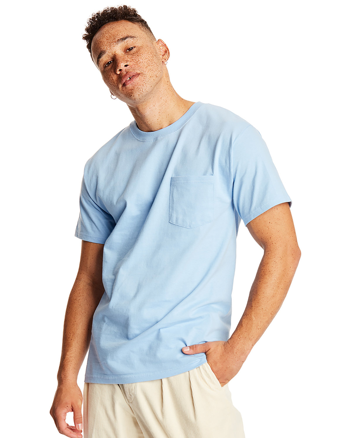 2 Pack Of Hanes 5190P Adult Stylish T Shirt Crew Neck Beefy-T Shirt With Pocket - Picture 12 of 20