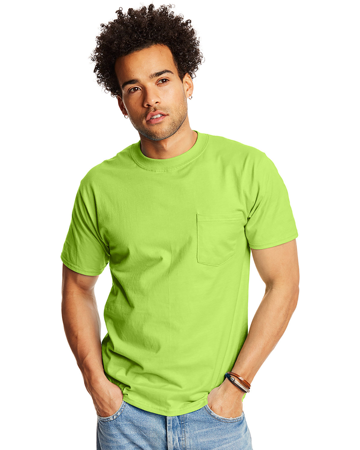2 Pack Of Hanes 5190P Adult Stylish T Shirt Crew Neck Beefy-T Shirt With Pocket - Picture 14 of 20
