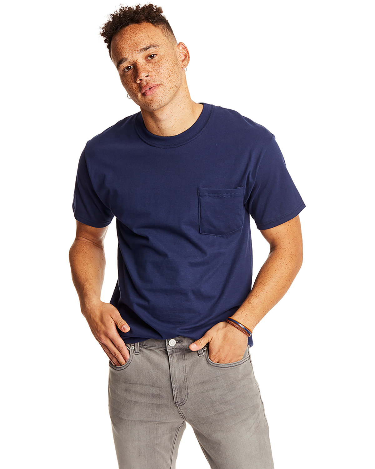 2 Pack Of Hanes 5190P Adult Stylish T Shirt Crew Neck Beefy-T Shirt With Pocket - Picture 15 of 20