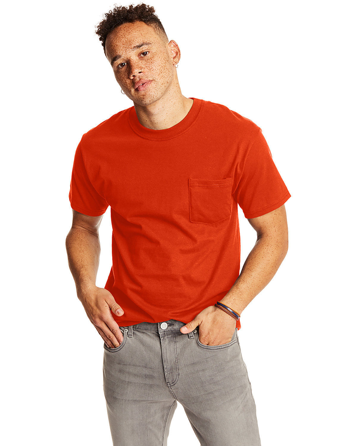 2 Pack Of Hanes 5190P Adult Stylish T Shirt Crew Neck Beefy-T Shirt With Pocket - Picture 16 of 20