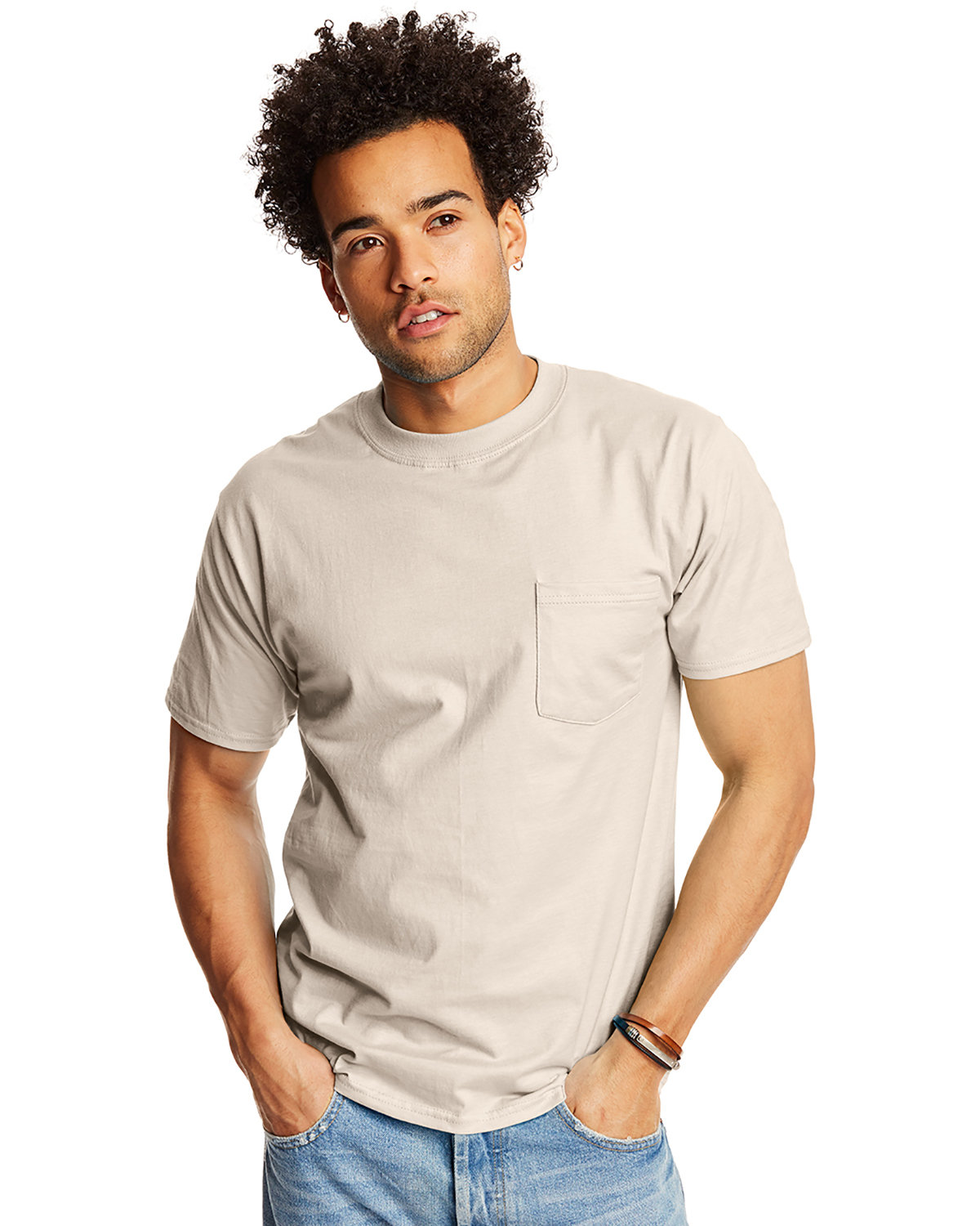 2 Pack Of Hanes 5190P Adult Stylish T Shirt Crew Neck Beefy-T Shirt With Pocket - Picture 17 of 20