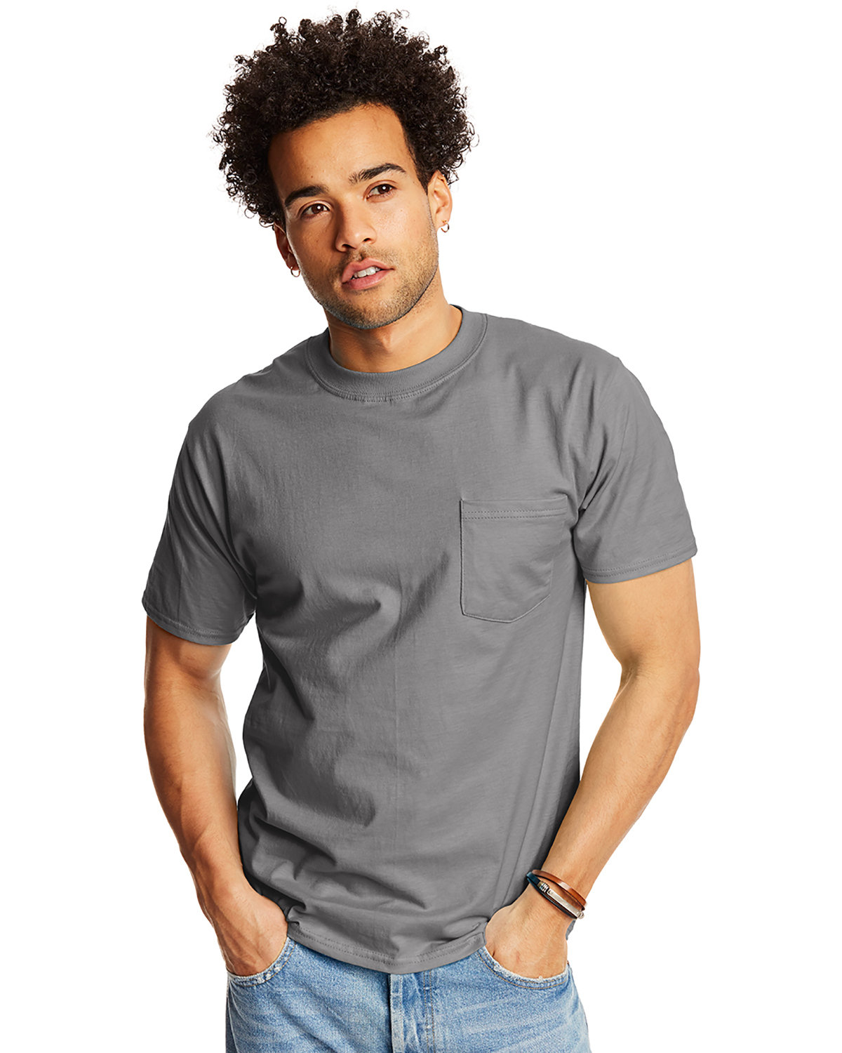 2 Pack Of Hanes 5190P Adult Stylish T Shirt Crew Neck Beefy-T Shirt With Pocket - Picture 18 of 20