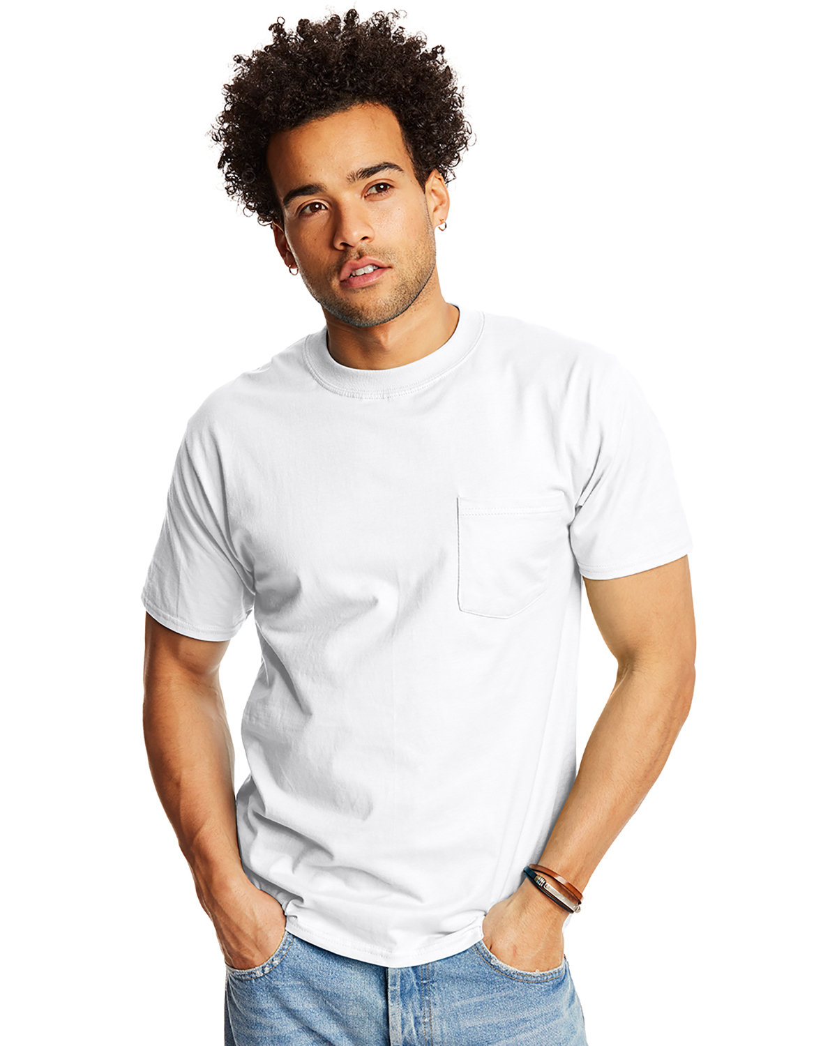 2 Pack Of Hanes 5190P Adult Stylish T Shirt Crew Neck Beefy-T Shirt With Pocket - Picture 19 of 20