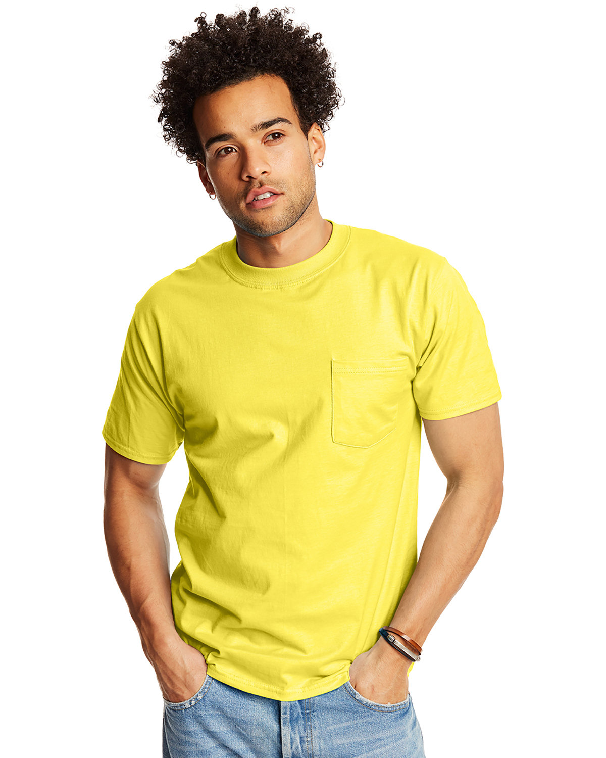 2 Pack Of Hanes 5190P Adult Stylish T Shirt Crew Neck Beefy-T Shirt With Pocket - Picture 20 of 20