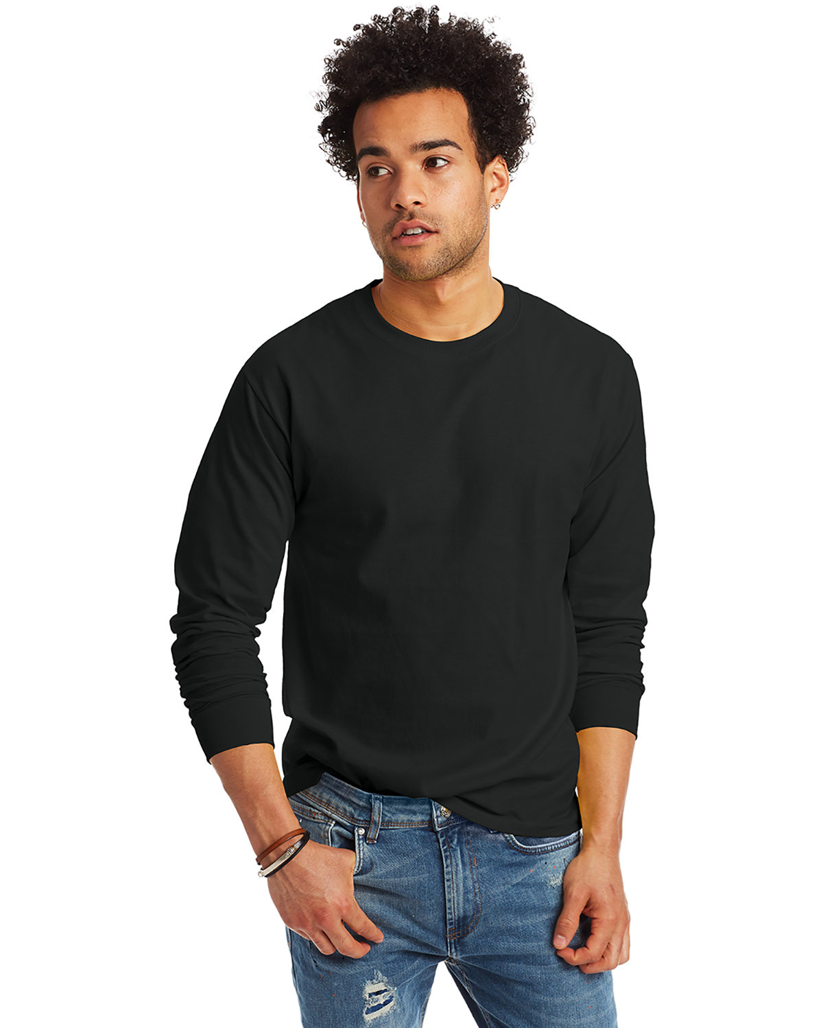 3 Pack Of Hanes 5586 Unisex Tagless Long Sleeve T Shirt Stylish T-Shirt - Picture 3 of 13