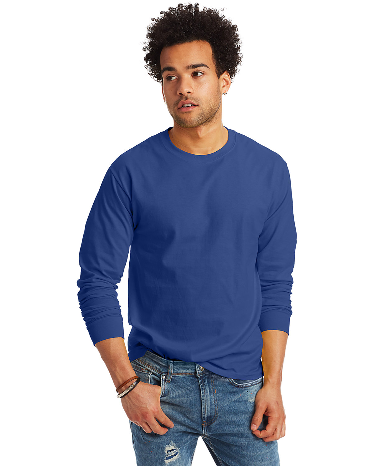 3 Pack Of Hanes 5586 Unisex Tagless Long Sleeve T Shirt Stylish T-Shirt - Picture 7 of 13