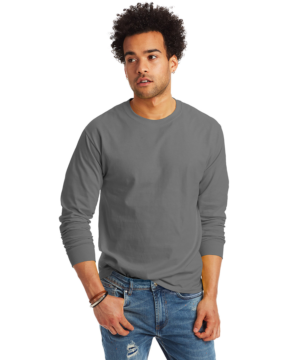 3 Pack Of Hanes 5586 Unisex Tagless Long Sleeve T Shirt Stylish T-Shirt - Picture 12 of 13