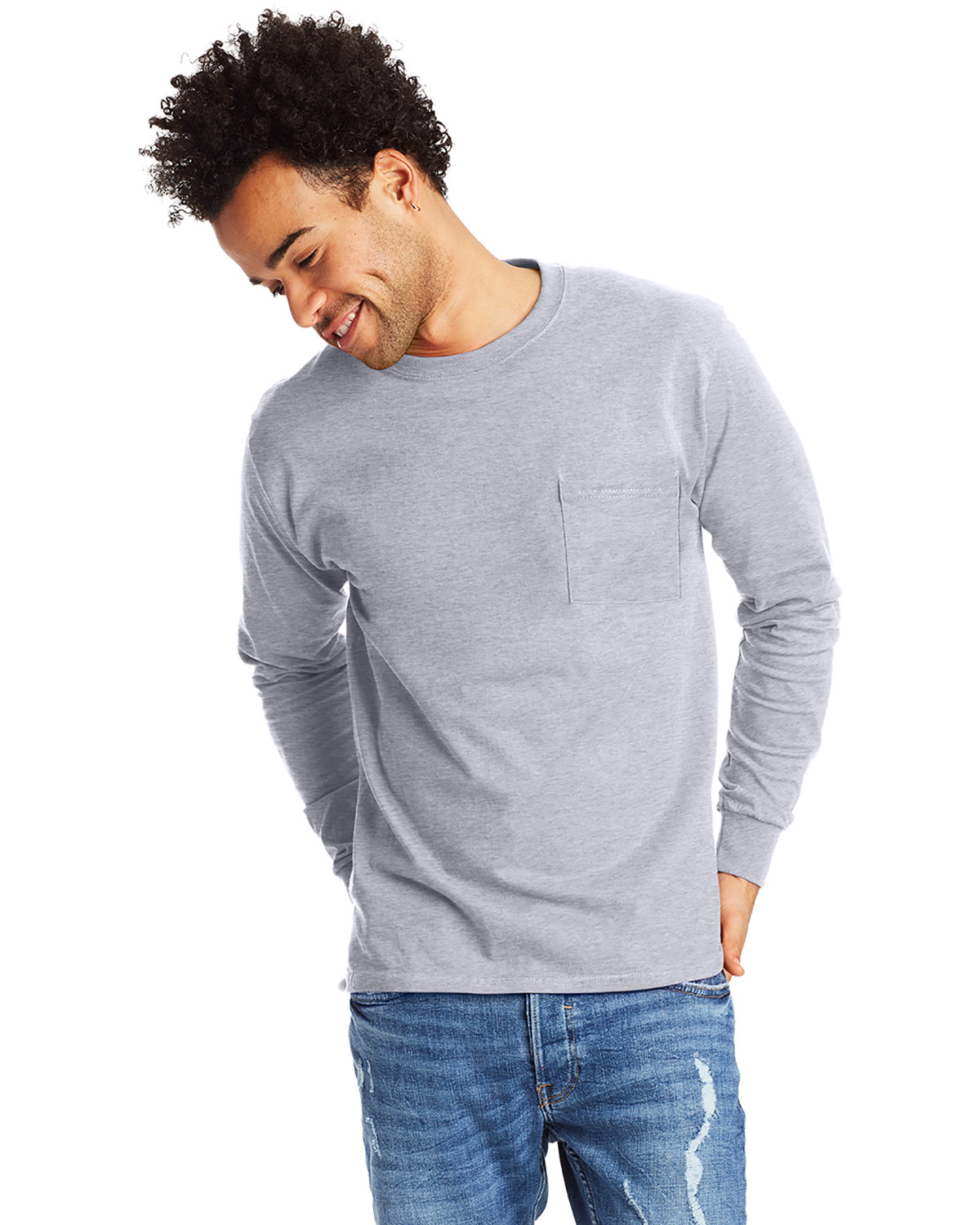 3 Pack Of Hanes 5596 Men's Authentic-T Long Sleeve Pocket Stylish T-Shirt - Picture 7 of 11