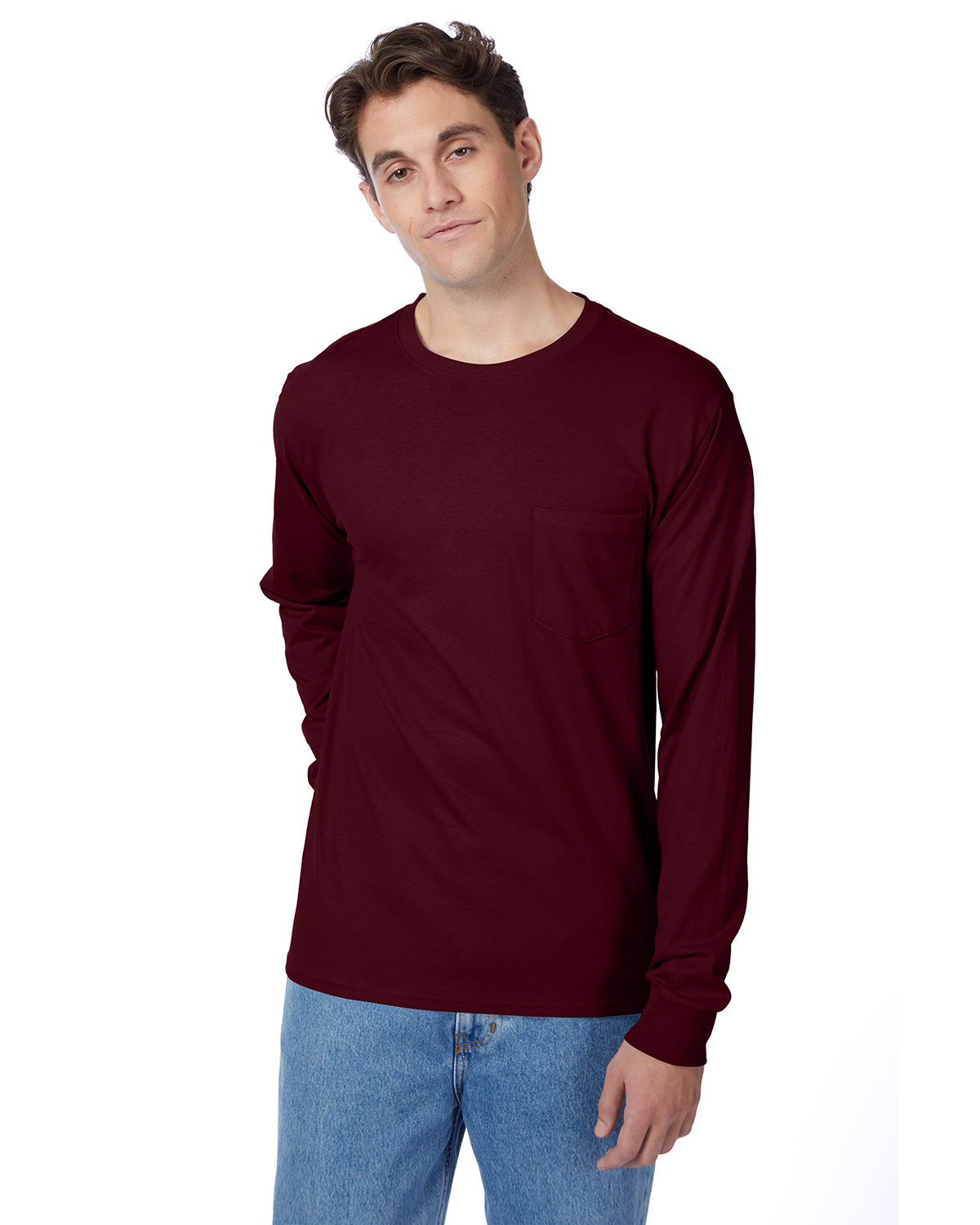 3 Pack Of Hanes 5596 Men's Authentic-T Long Sleeve Pocket Stylish T-Shirt - Picture 8 of 11