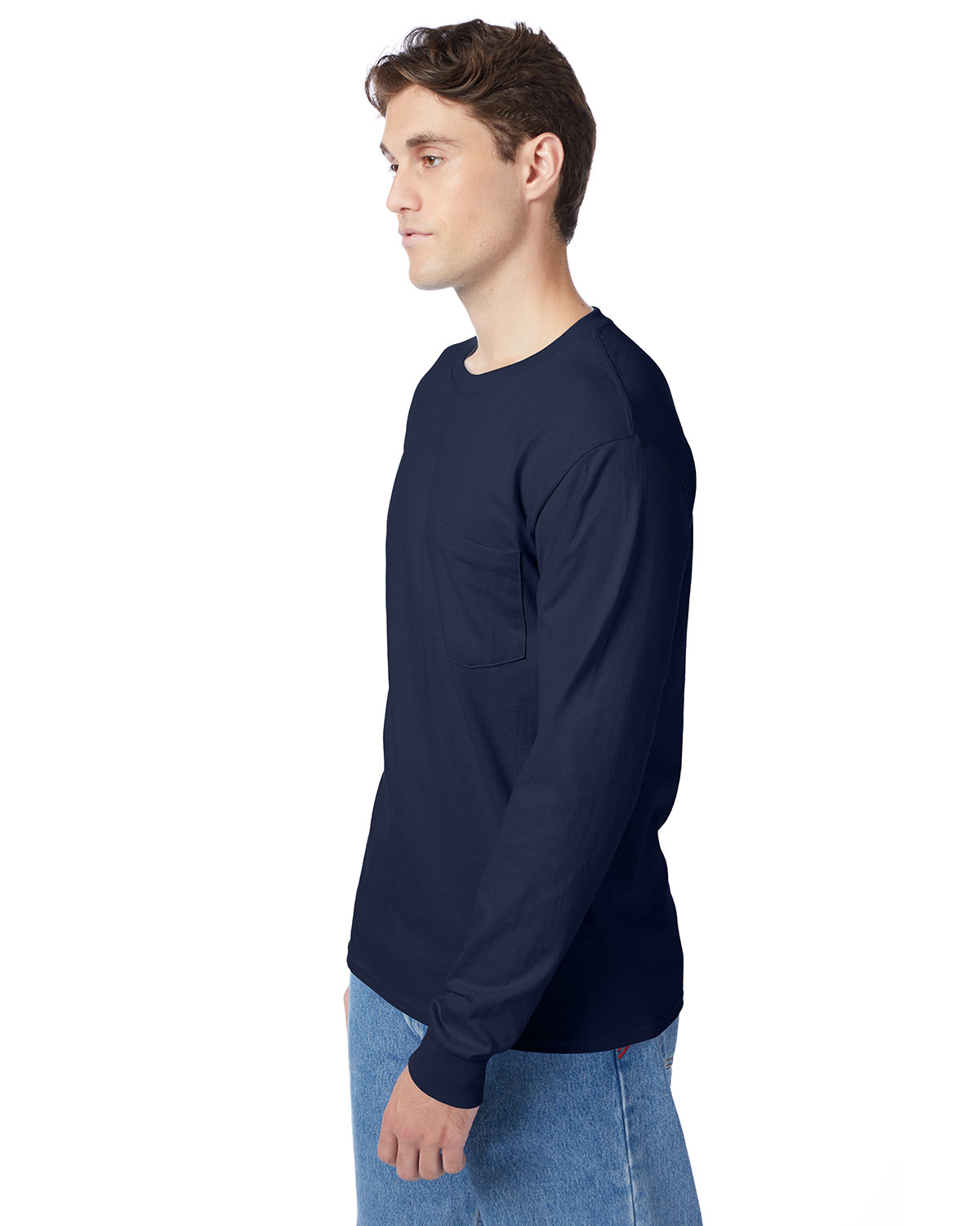 3 Pack Of Hanes 5596 Men's Authentic-T Long Sleeve Pocket Stylish T-Shirt - Picture 9 of 11