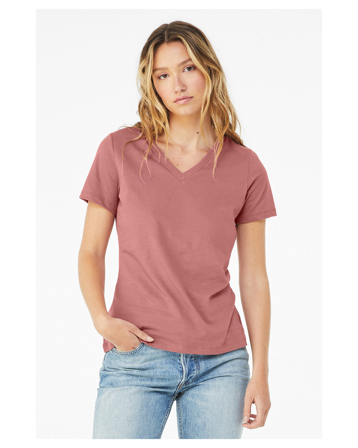 Bella + Canvas 6405 Ladies 100% Cotton T Shirt Relaxed Fit Jersey V-Neck T-Shirt - Picture 8 of 20