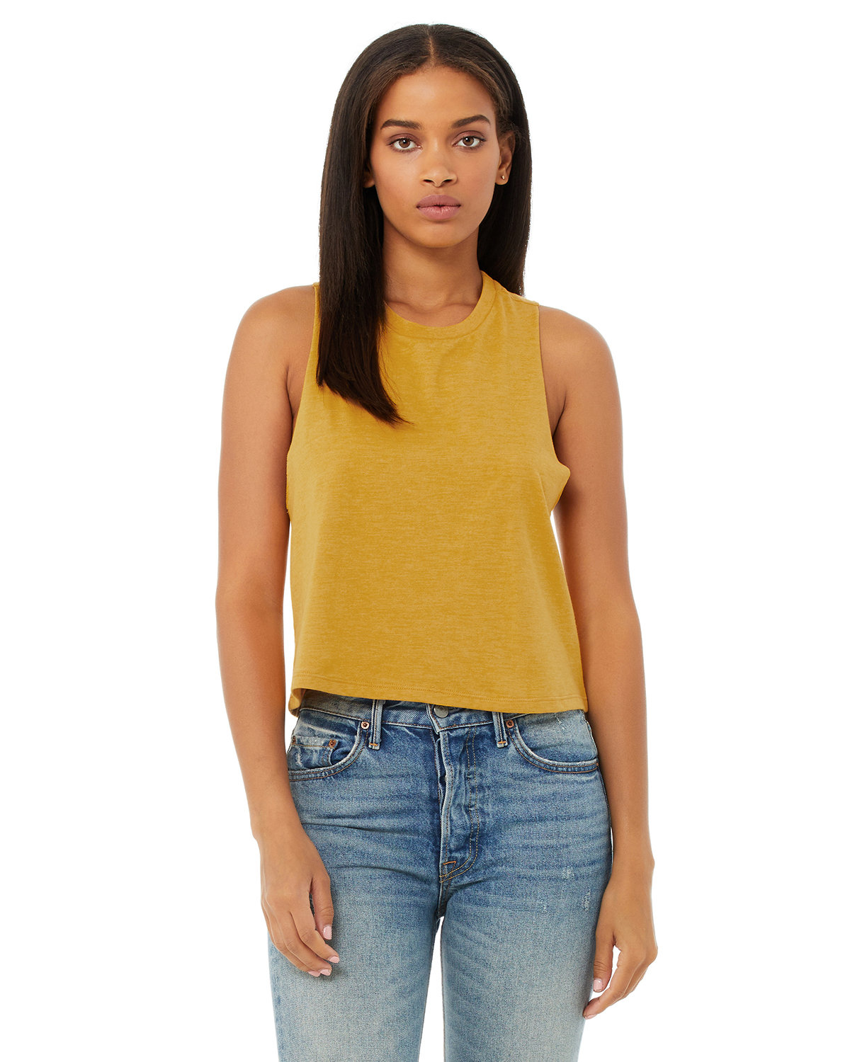 Bella + Canvas 6682 Ladies Raw Armholes Racerback Sleeveless Cropped Tank Top - Picture 7 of 18