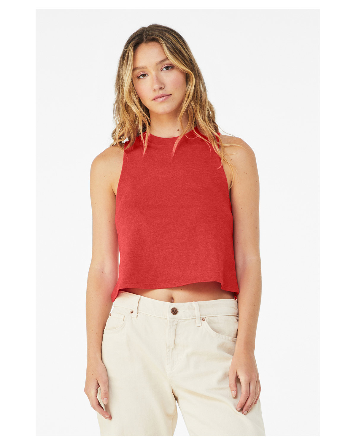 Bella + Canvas 6682 Ladies Raw Armholes Racerback Sleeveless Cropped Tank Top - Picture 11 of 18