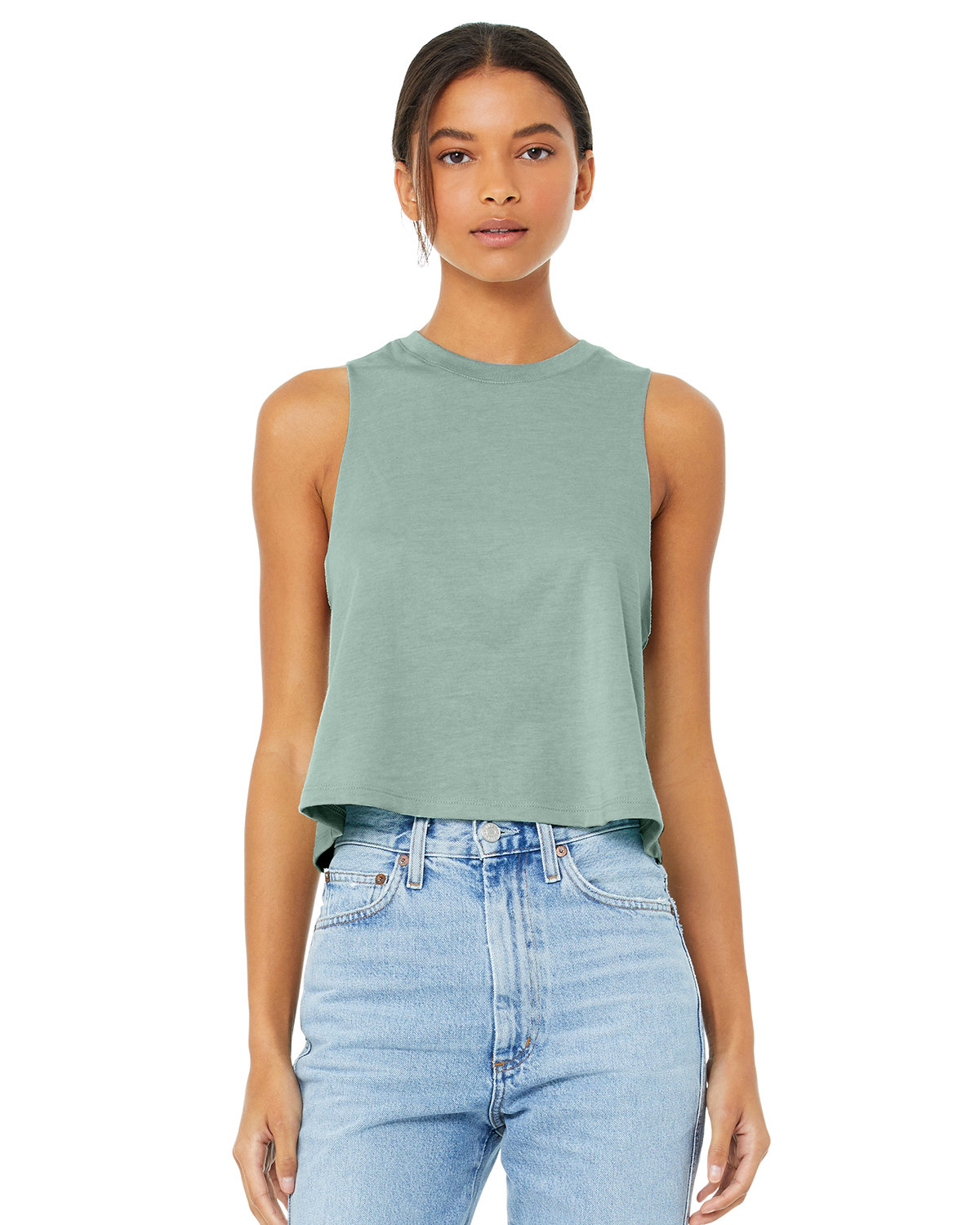 Bella + Canvas 6682 Ladies Raw Armholes Racerback Sleeveless Cropped Tank Top - Picture 16 of 18