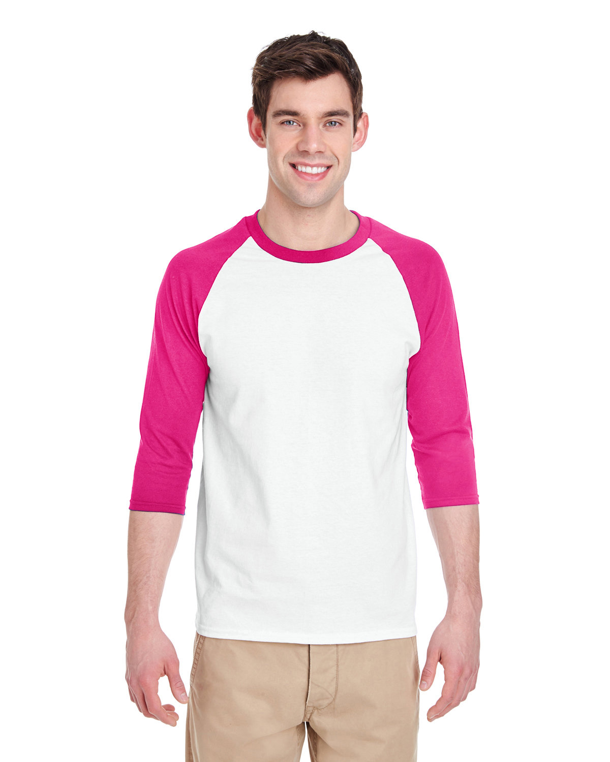 Gildan G570 Adult 100% USA Heavy Cotton Three-Quarter Raglan Sleeve T-Shirt - Picture 7 of 10