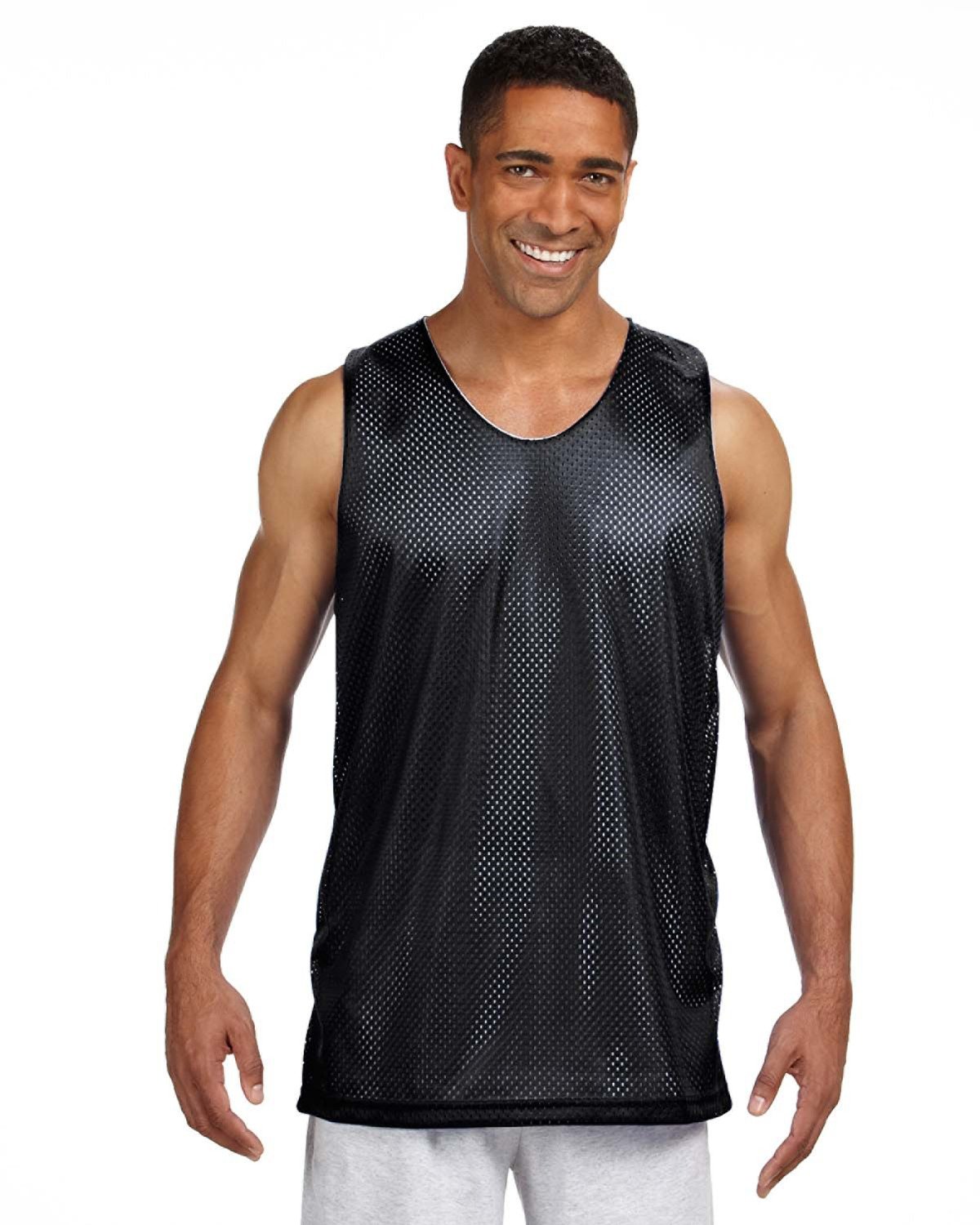 A4 NF1270 Mens 100% Polyester Tricot Sleeveless Reversible Mesh Tank Top